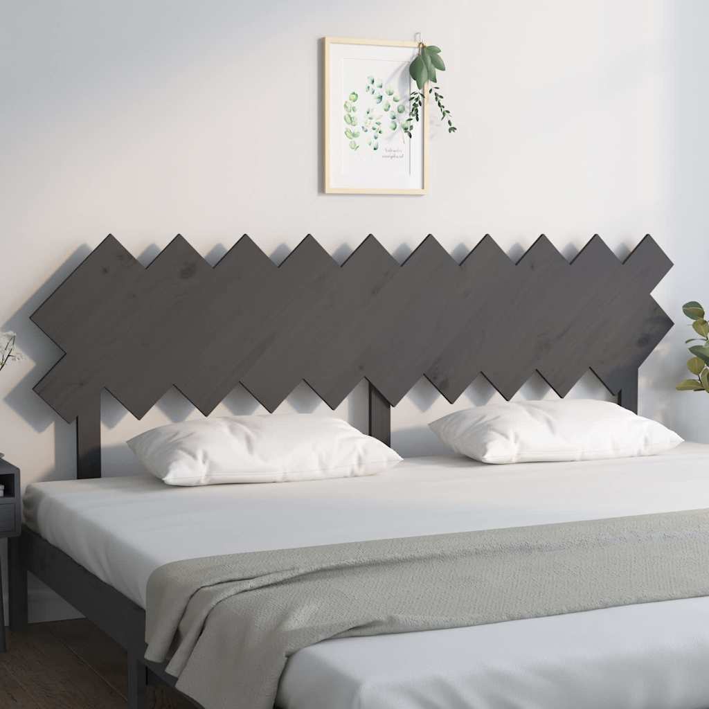 vidaXL Bed Headboard | Grey | Solid pine wood | 196 cm wide | Decorative Inlays 3