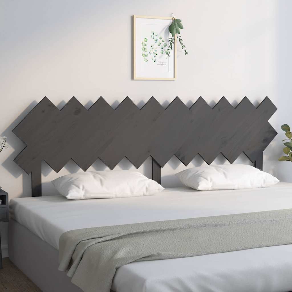 vidaXL Bed Headboard | Grey | Solid pine wood | 196 cm wide | Decorative Inlays 1