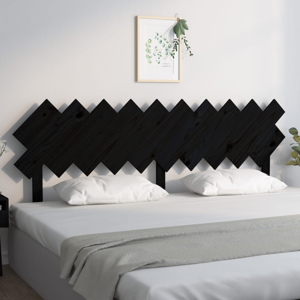 vidaXL Bed Headboard | Black | Solid Pine Wood | Standard | Decorative Inlays 1