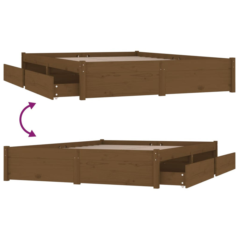 Bed Frame with Drawers Honey Brown 150x200 cm King Size