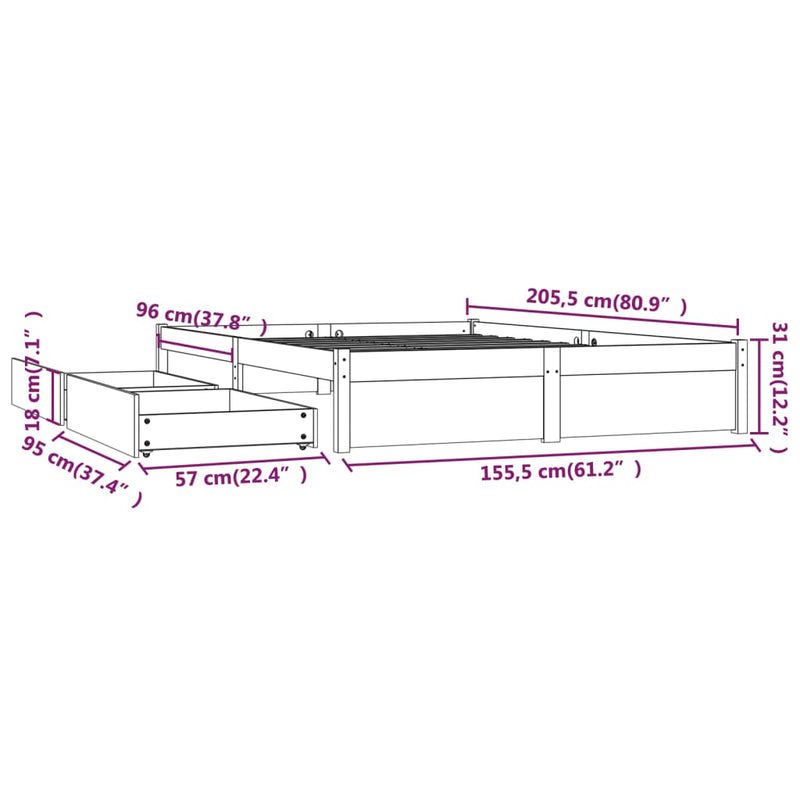 Bed Frame with Drawers Honey Brown 150x200 cm King Size