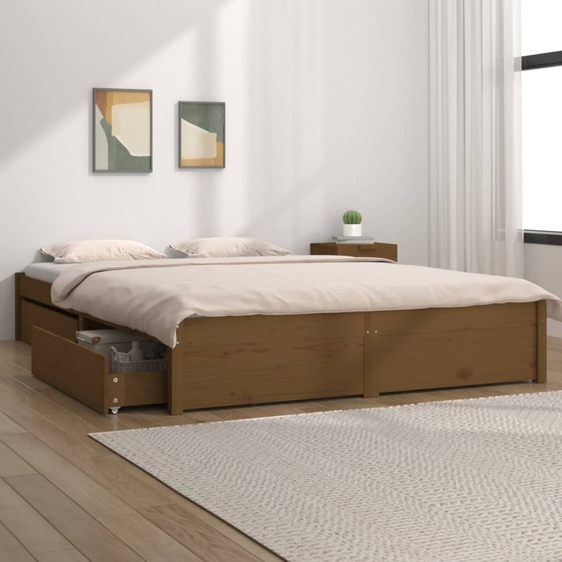 Bed Frame with Drawers Honey Brown 150x200 cm King Size