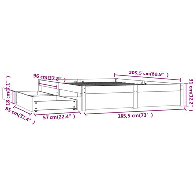 Bed Frame with Drawers Honey Brown 180x200 cm Super King Size