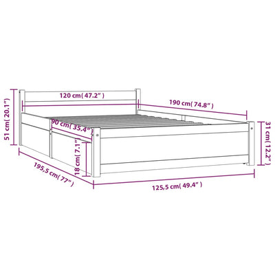 Bed Frame with Drawers White 120x190 cm Small Double