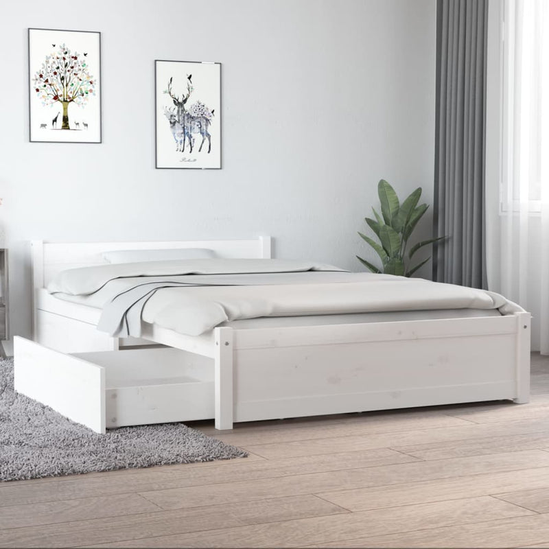 Bed Frame with Drawers White 120x190 cm Small Double