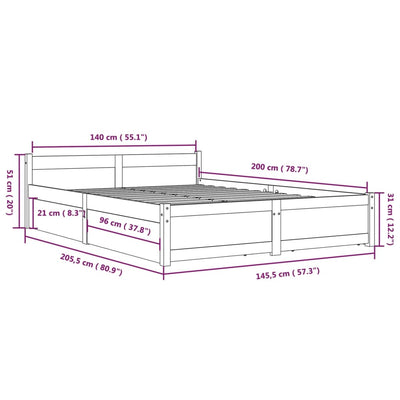 Bed Frame with Drawers 140x200 cm