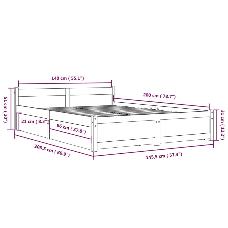 Bed Frame with Drawers 140x200 cm