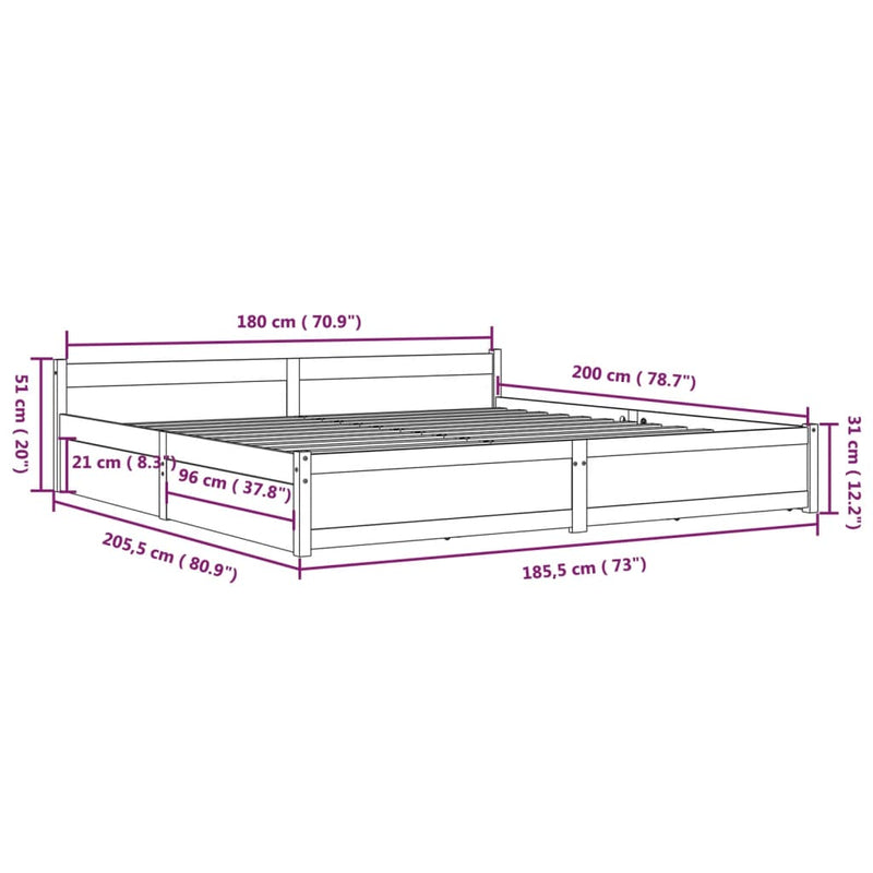 Bed Frame with Drawers Honey Brown 180x200 cm Super King Size