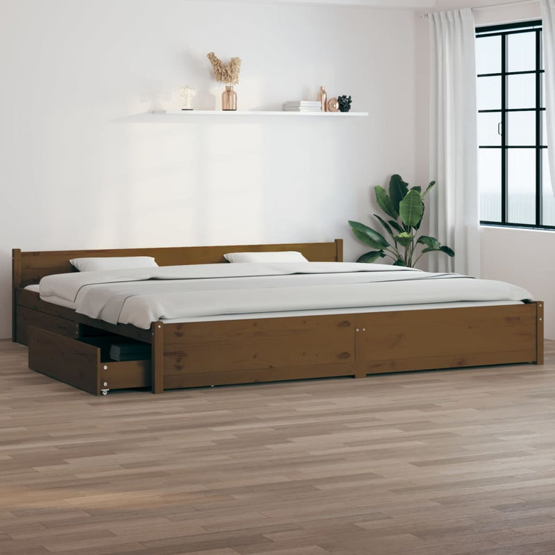 Bed Frame with Drawers Honey Brown 180x200 cm Super King Size