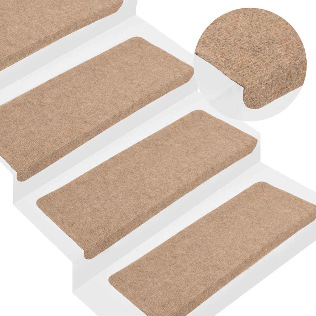 vidaXL Stair Mats Self-adhesive 15 pcs 65x24.5x3.5 cm Beige 1