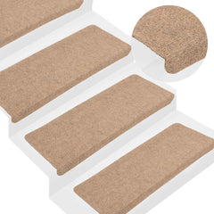 vidaXL Stair Mats Self-adhesive 15 pcs 65x24.5x3.5 cm Beige 1