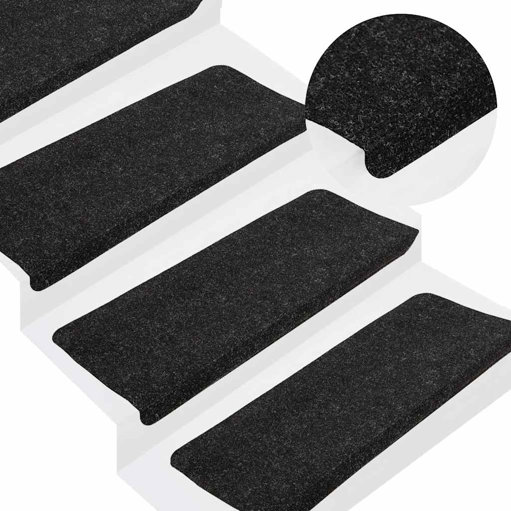 vidaXL Stair Mats Self-adhesive 15 pcs 65x24.5x3.5 cm Anthracite 1
