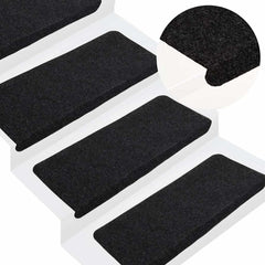 vidaXL Stair Mats Self-adhesive 15 pcs 65x24.5x3.5 cm Black 1