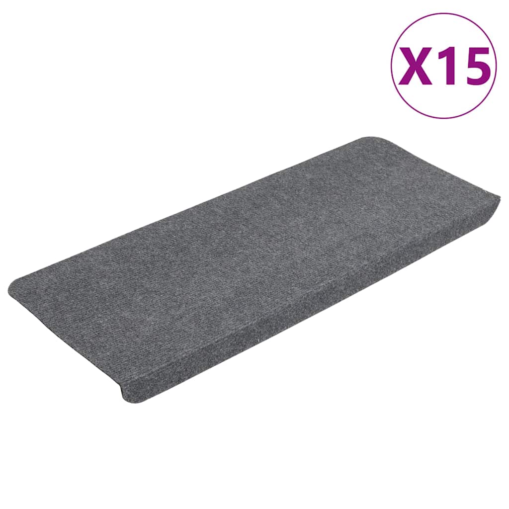 vidaXL Stair Mats Self-adhesive 15 pcs 65x24.5x3.5 cm Grey 2