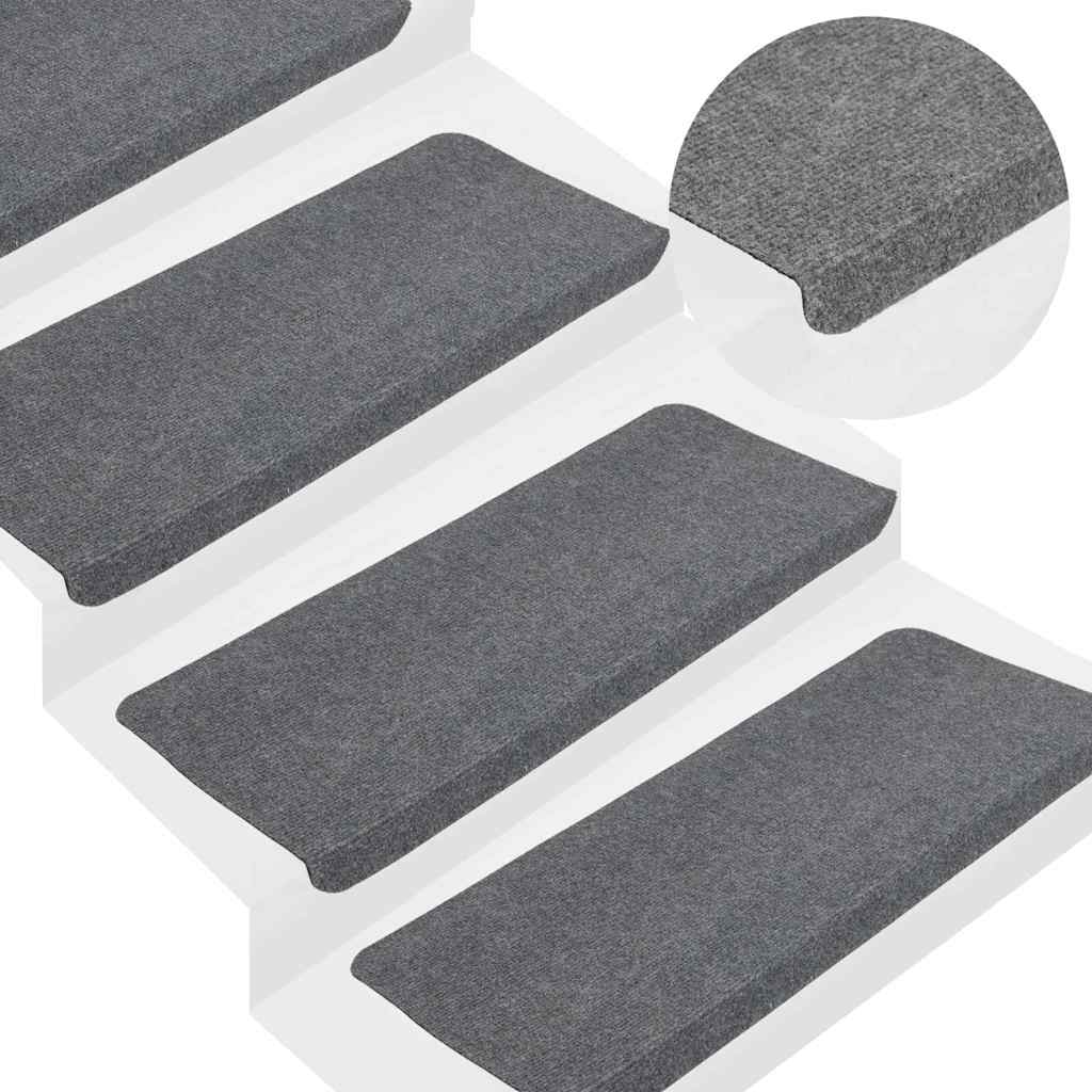 vidaXL Stair Mats Self-adhesive 15 pcs 65x24.5x3.5 cm Grey 1