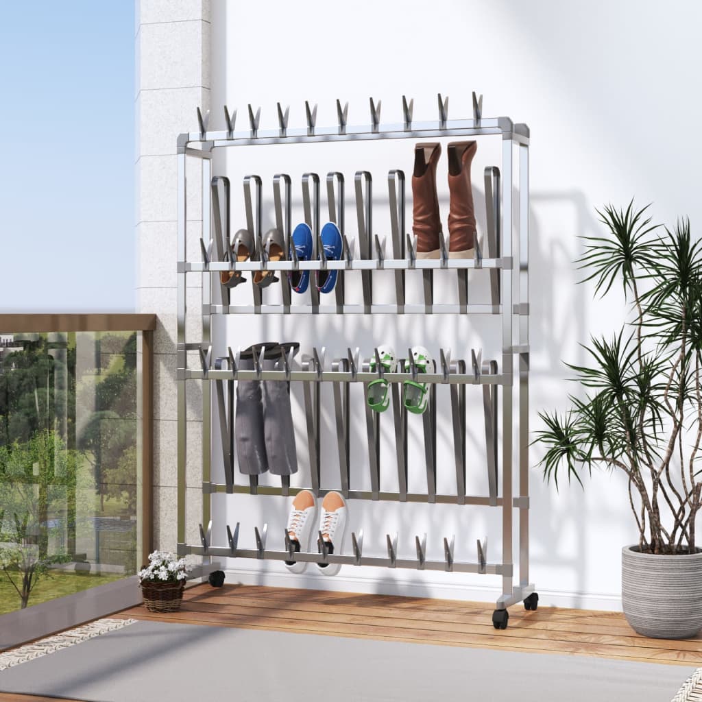 vidaXL Shoe Rack | Silver | Aluminium, PS, PE | Medium | Rollable | Shoe Rack 1