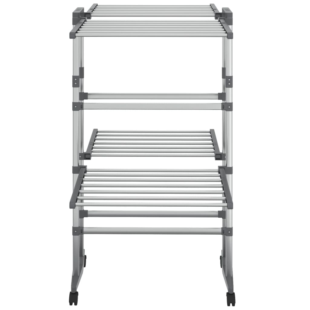 vidaXL 2-Tier Laundry Drying Rack with Wheels Silver 60x70x106 cm 3