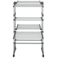vidaXL 2-Tier Laundry Drying Rack with Wheels Silver 60x70x106 cm 3