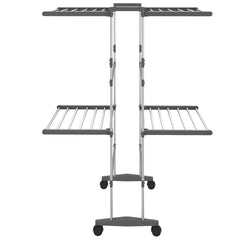 vidaXL 2-Tier Laundry Drying Rack with Wheels Silver 60x70x106 cm 4