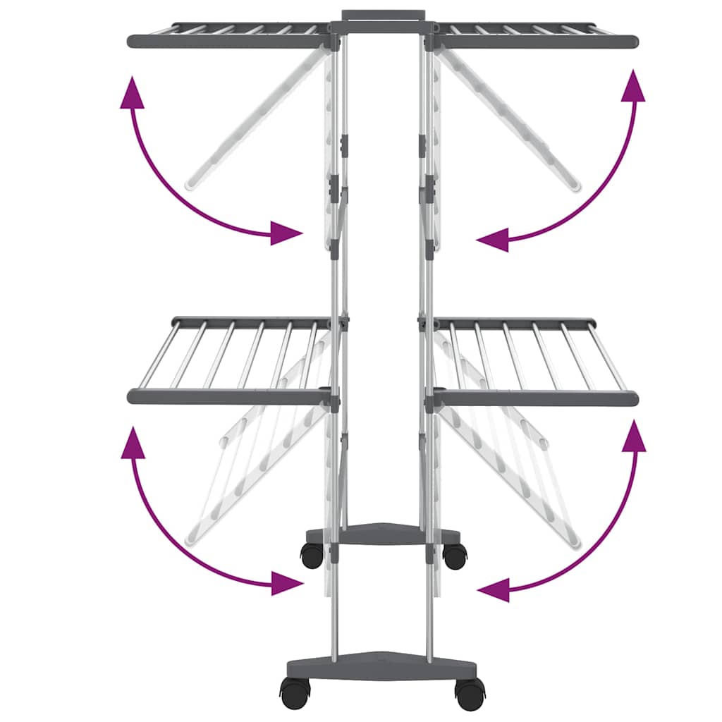 vidaXL 2-Tier Laundry Drying Rack with Wheels Silver 60x70x106 cm 5
