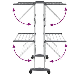 vidaXL 2-Tier Laundry Drying Rack with Wheels Silver 60x70x106 cm 5