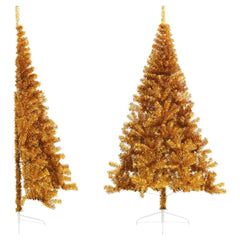 vidaXL Artificial Half Christmas Tree with Stand Gold 210 cm PET 1