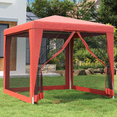 vidaXL Party Tent with 4 Mesh Sidewalls Red 2.5x2.5 m HDPE 1
