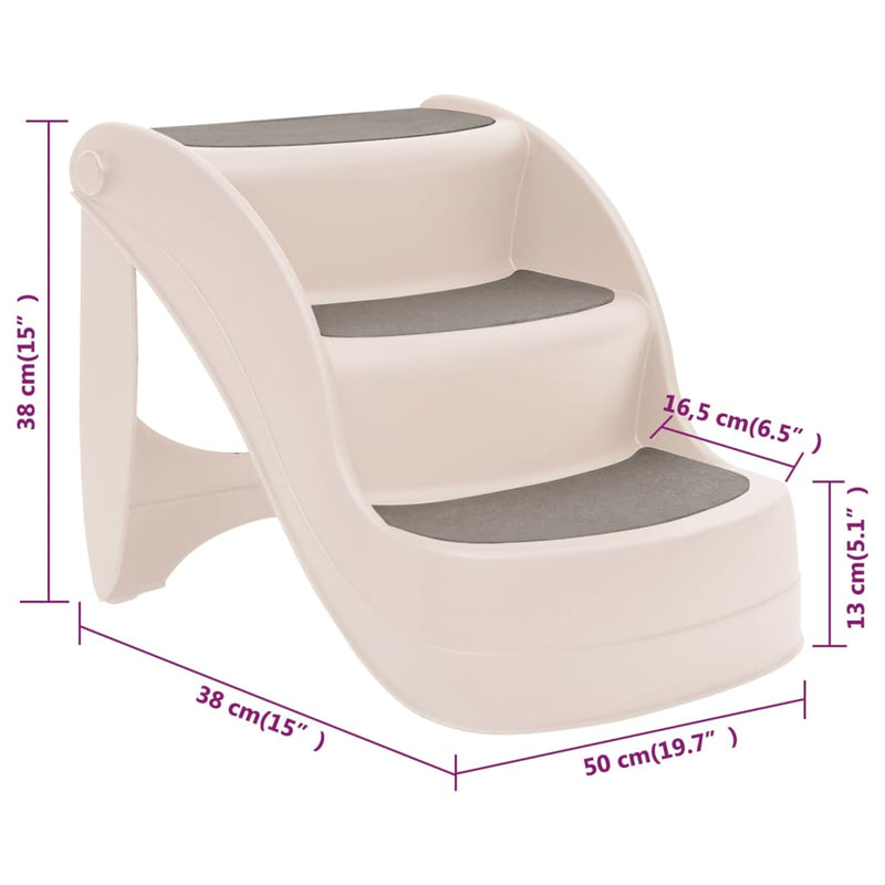 Folding 3-Step Dog Stairs Cream 50x38x38 cm Plastic