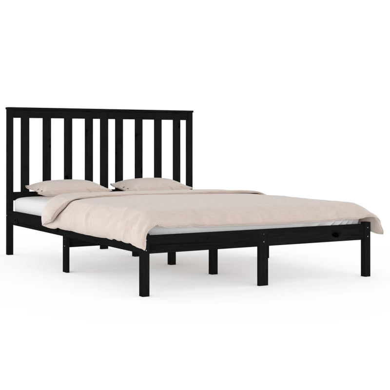 Bed Frame Black Solid Wood Pine 150x200 cm King Size