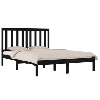 Bed Frame Black Solid Wood Pine 150x200 cm King Size