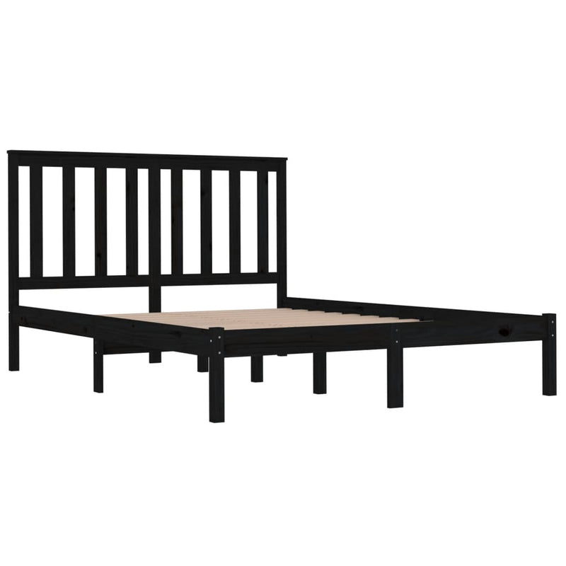 Bed Frame Black Solid Wood Pine 150x200 cm King Size