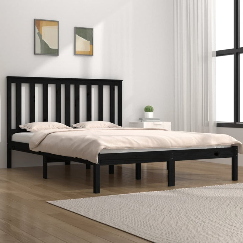 Bed Frame Black Solid Wood Pine 150x200 cm King Size