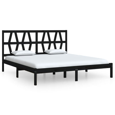 Bed Frame Black Solid Wood Pine 180x200 cm Super King Size