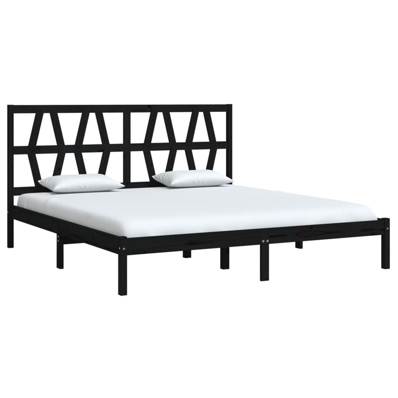 Bed Frame Black Solid Wood Pine 180x200 cm Super King Size