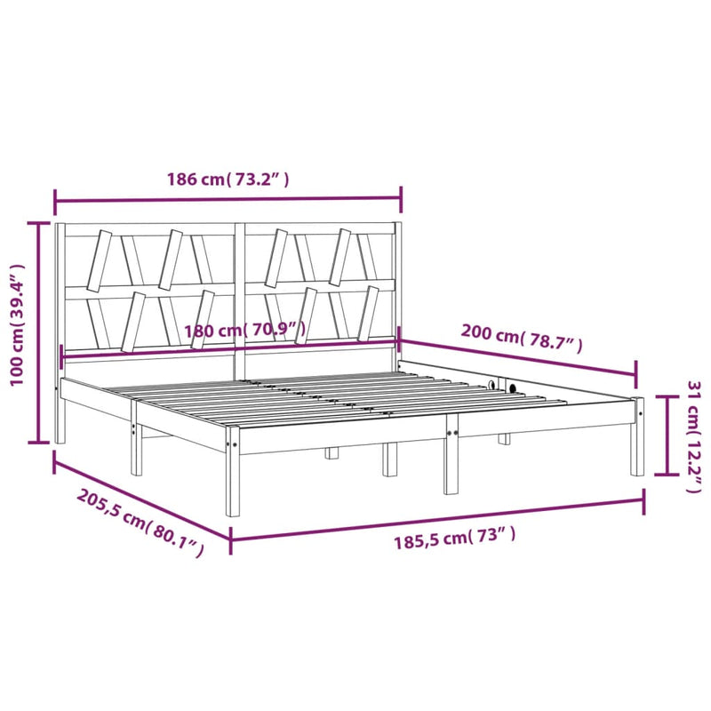 Bed Frame Black Solid Wood Pine 180x200 cm Super King Size