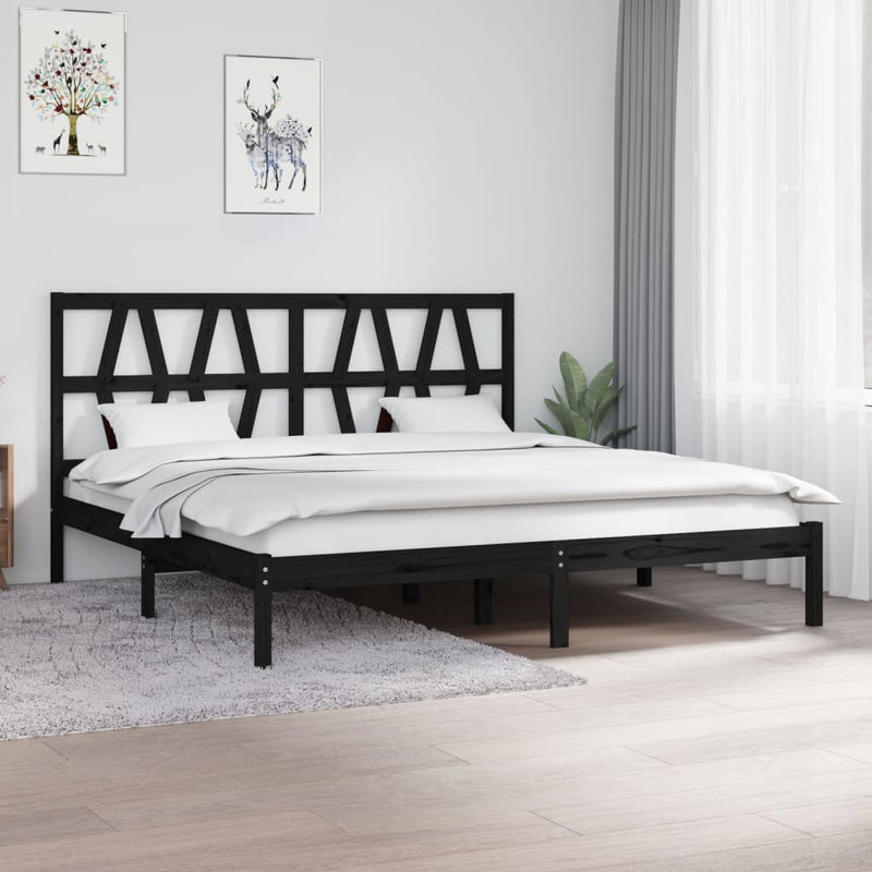 Bed Frame Black Solid Wood Pine 180x200 cm Super King Size