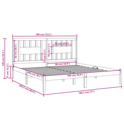 Bed Frame Solid Wood 180x200 cm Super King Size