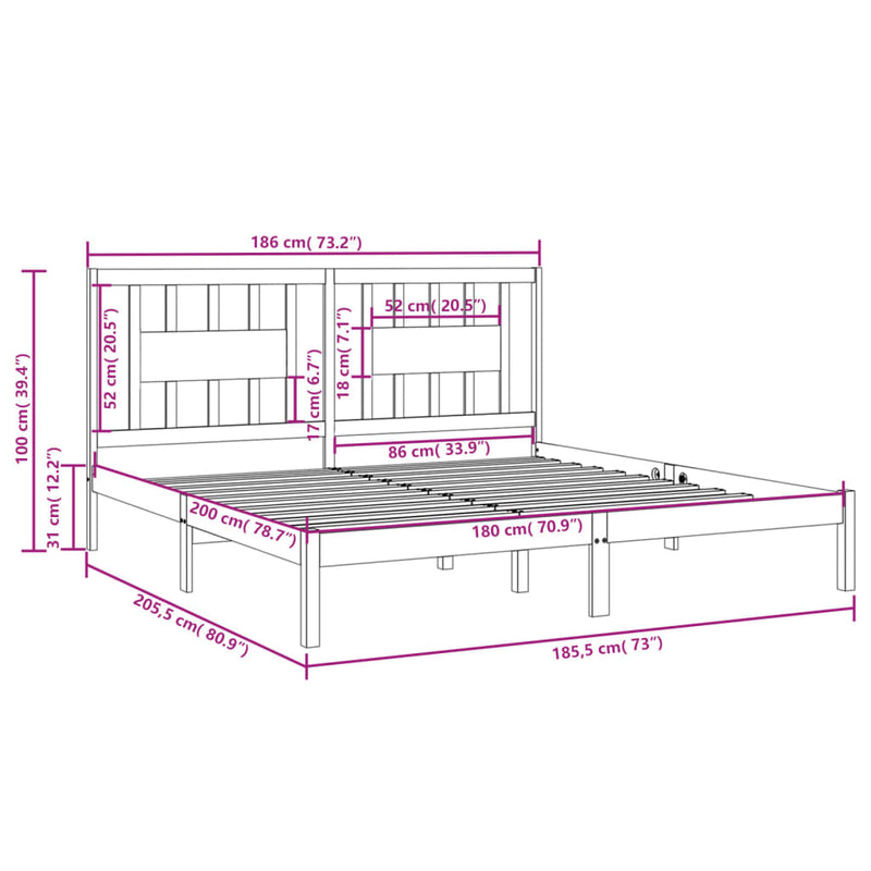 Bed Frame Solid Wood 180x200 cm Super King Size