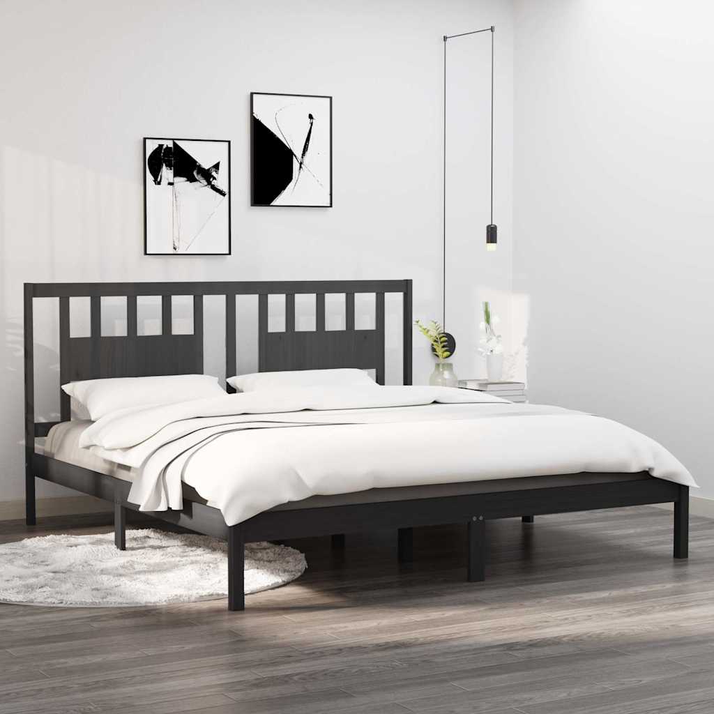 vidaXL Bed Frame without Mattress Grey Solid Wood 200x200 cm 1