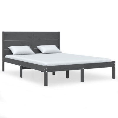 Bed Frame Grey Solid Wood 150x200 cm King Size