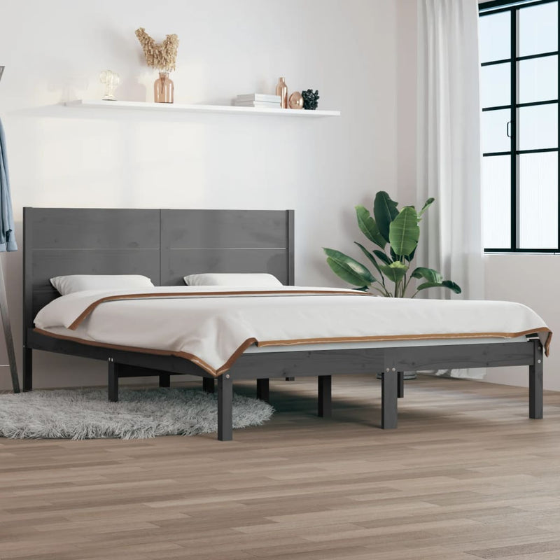 Bed Frame Grey Solid Wood 150x200 cm King Size