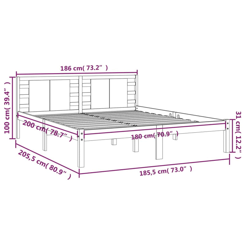 Bed Frame White Solid Wood 180x200 cm Super King Size