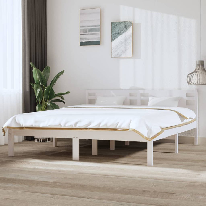 Bed Frame White Solid Wood 180x200 cm Super King Size