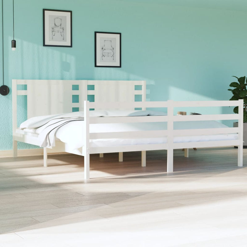 Bed Frame White Solid Wood Pine 180x200 cm Super King Size