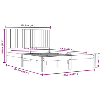 Bed Frame Black Solid Wood 180x200 cm Super King Size