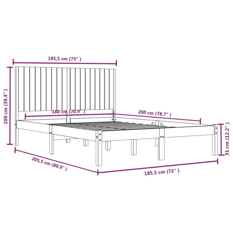 Bed Frame Black Solid Wood 180x200 cm Super King Size