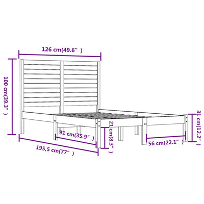 Bed Frame Black Solid Wood 120x190 cm Small Double