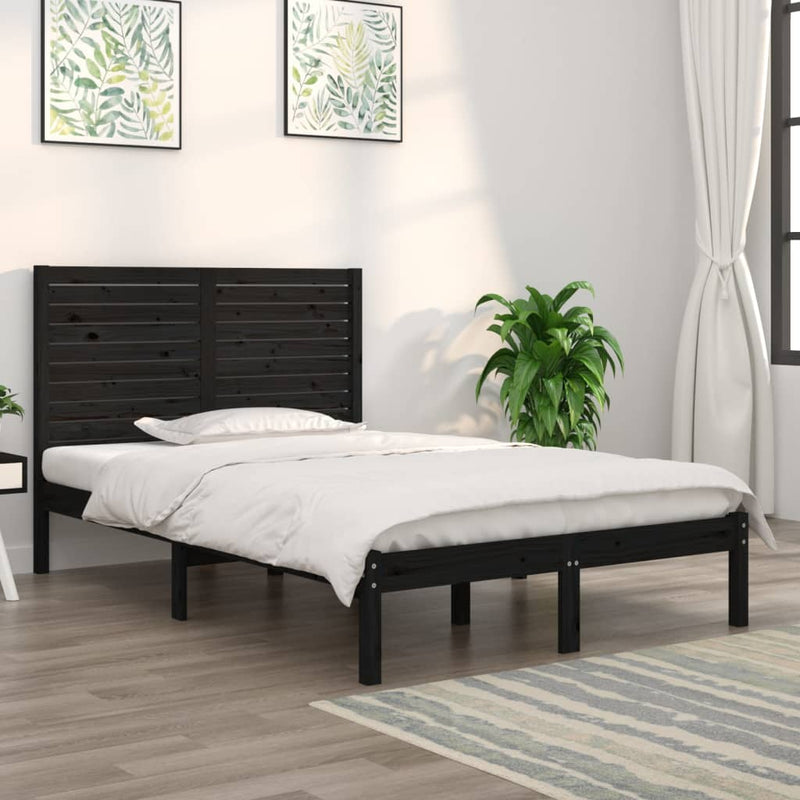 Bed Frame Black Solid Wood 120x190 cm Small Double