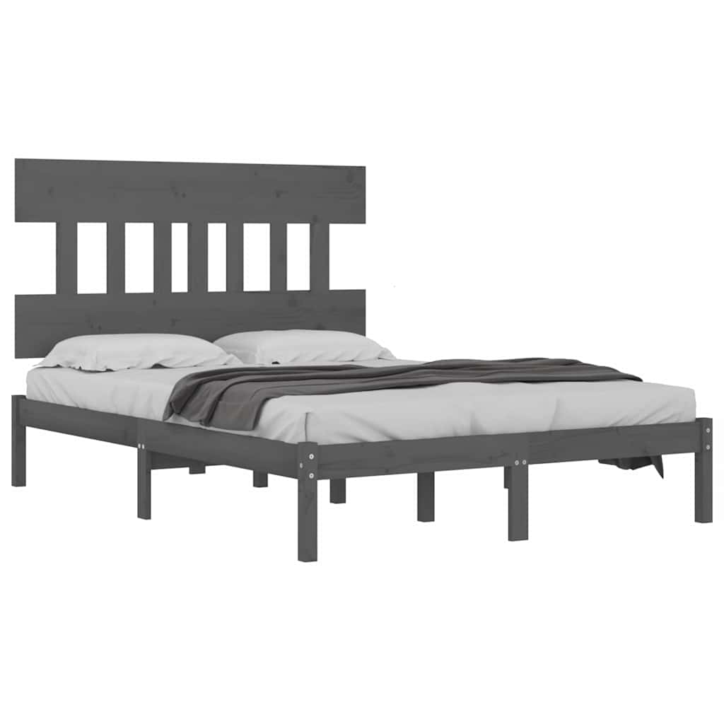 vidaXL Bed Frame without Mattress Grey 200x200 cm Solid Wood 3
