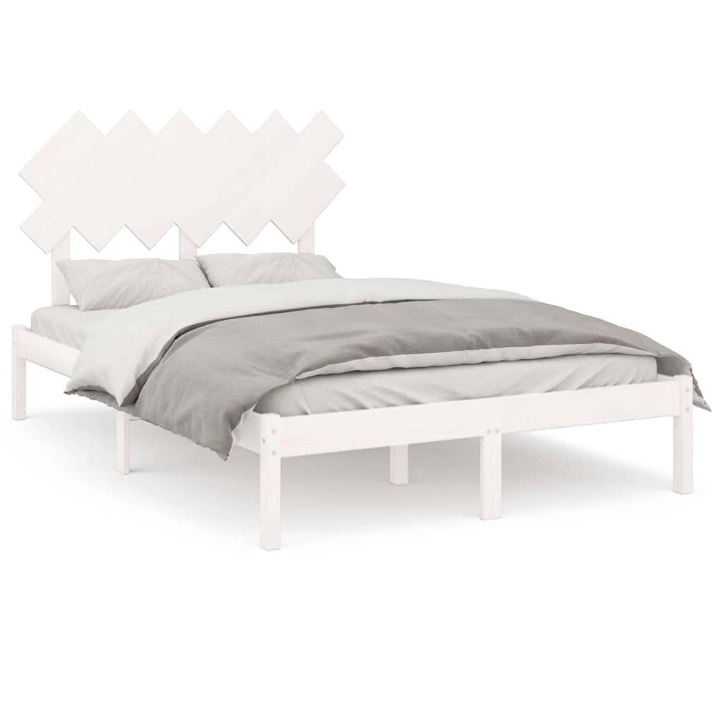 vidaXL Bed Frame without Mattress White 135x190 cm Solid Wood 2